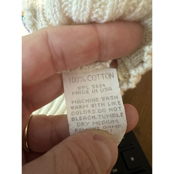 Vtg Isle Of Cotton Cream Colorful Geometric Retro Grandpa Sweater Sz XL Fits L - Picture 8 of 8